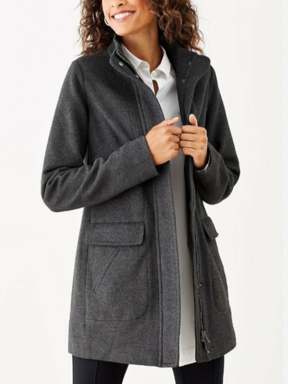 J Jill Soft Full Zip Snap Front Mock Neck Coat